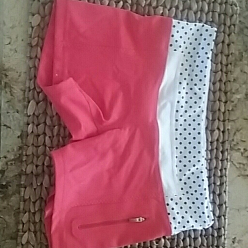 lululemon athletica Coral and White Polka Dot Workout Shorts